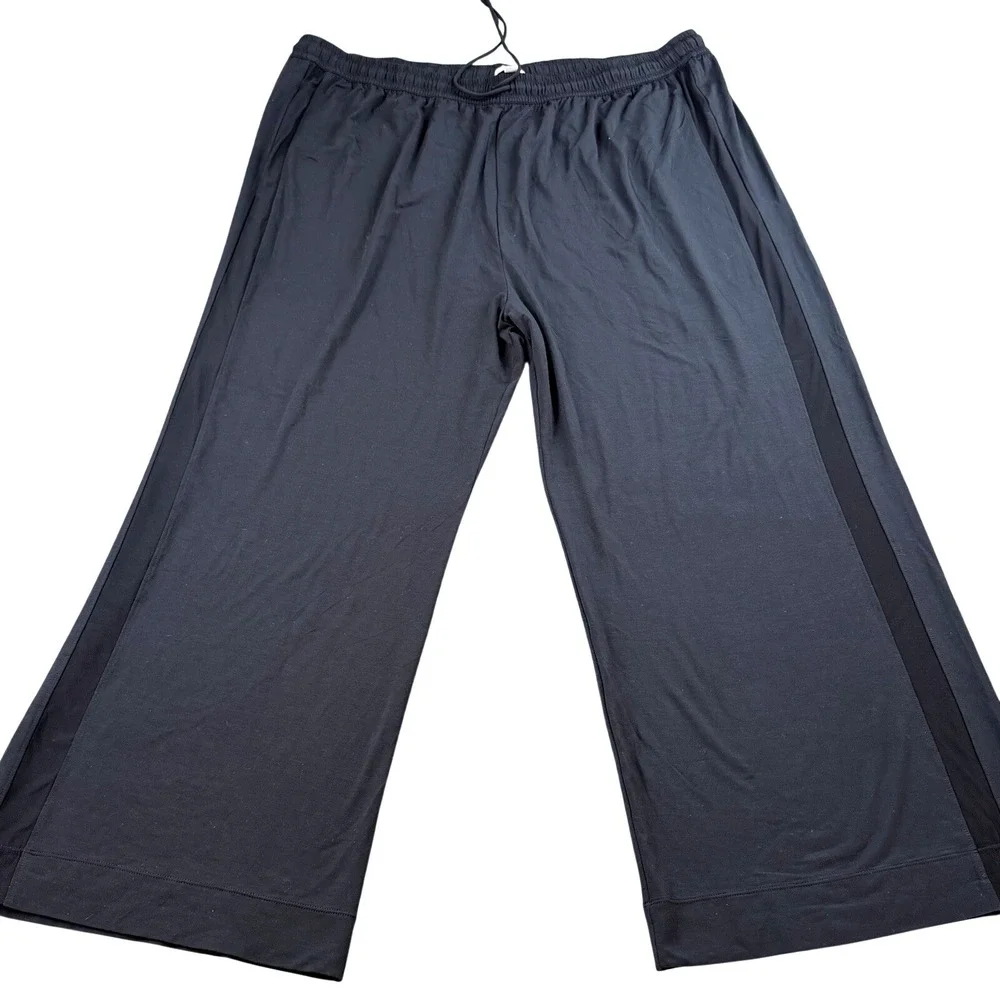 Honeylove 2X Black Wide Leg Lounge Pants Lyocell Stretch Mesh‎ Ankle Panels